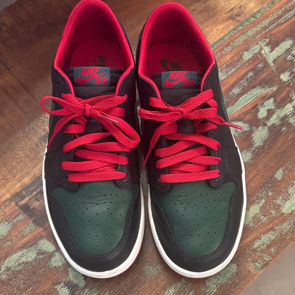 Nike Air Jordan Men's Black, Green, and Red Sneakers